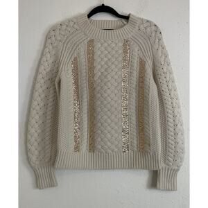 J CREW Women Wool BlendCable Knit Sweater Off White Ivory Pull Over XXS